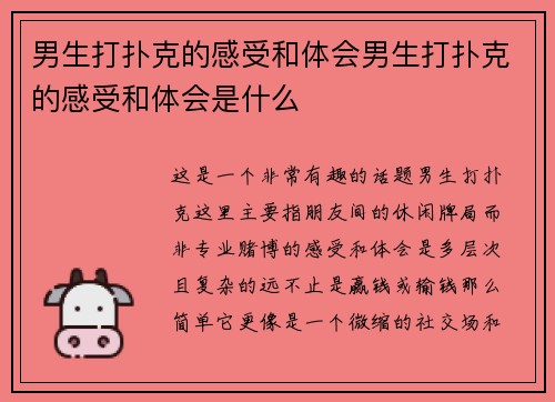 男生打扑克的感受和体会男生打扑克的感受和体会是什么